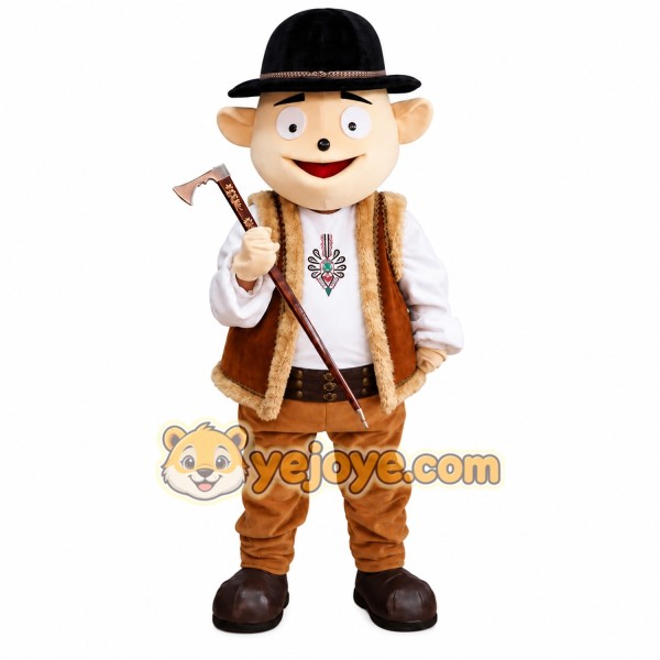 Brown Lumberjack Mascot Costume with Custom Logo