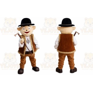 Brown Lumberjack Mascot Costume with Custom Logo
