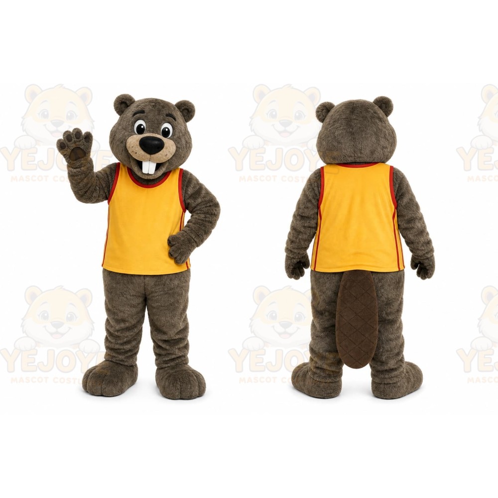 Brown Beaver Mascot Costume with Custom Logo