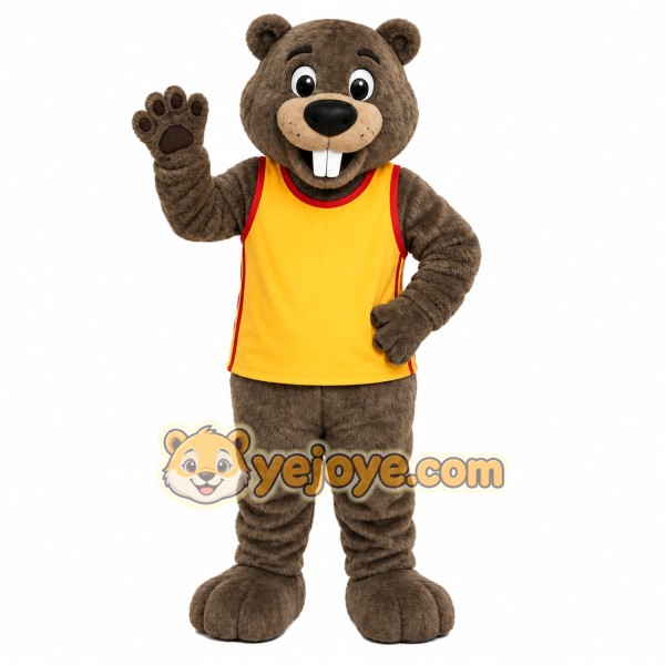 Brown Beaver Mascot Costume with Custom Logo