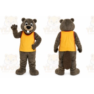 Brown Beaver Mascot Costume with Custom Logo