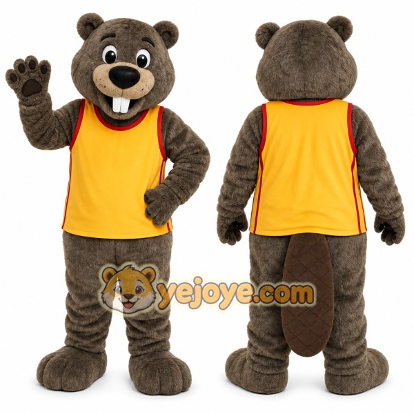 Brown Beaver Mascot Costume with Custom Logo