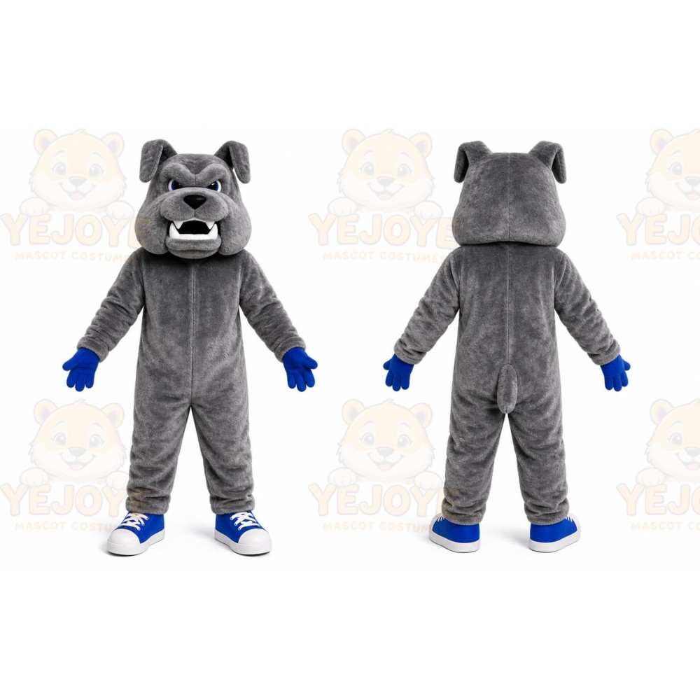 Gray Bulldog Mascot Costume with Custom Logo