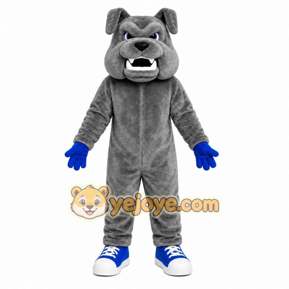 Gray Bulldog Mascot Costume with Custom Logo Gray Bulldog Mascot Costume with Custom Logo