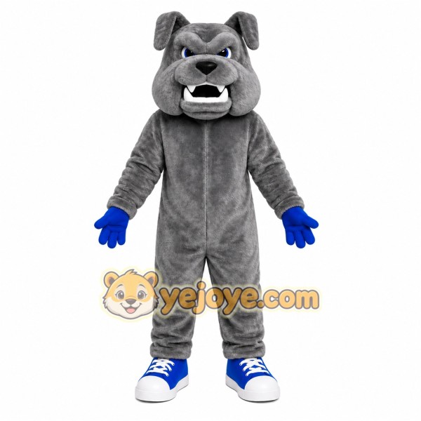 Gray Bulldog Mascot Costume with Custom Logo