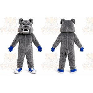 Gray Bulldog Mascot Costume with Custom Logo