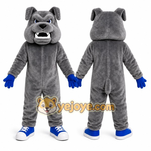 Gray Bulldog Mascot Costume with Custom Logo