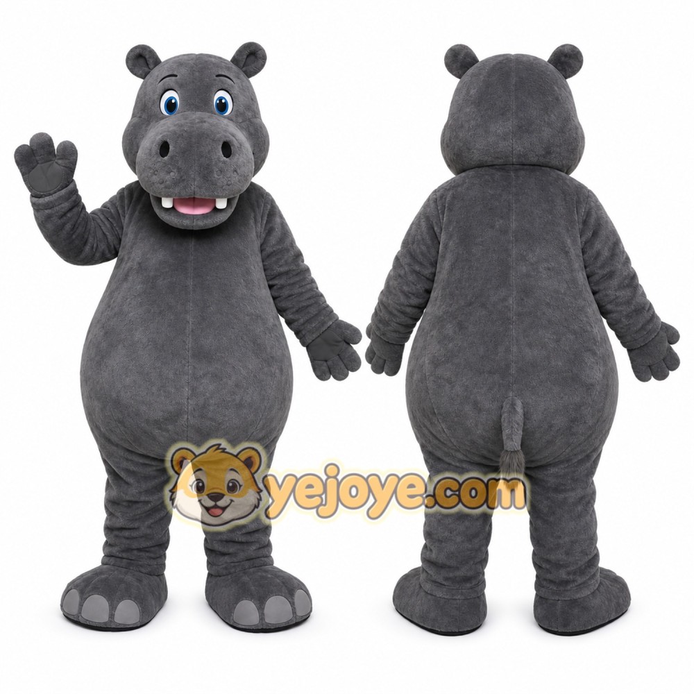 Gray Hippopotamus Mascot Costume with Custom Logo Gray Hippopotamus Mascot Costume with Custom Logo