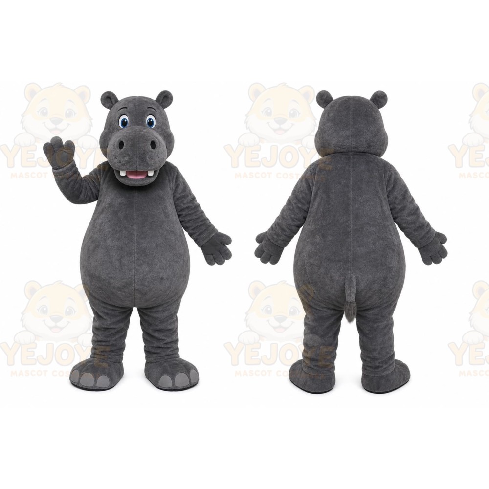 Gray Hippopotamus Mascot Costume with Custom Logo