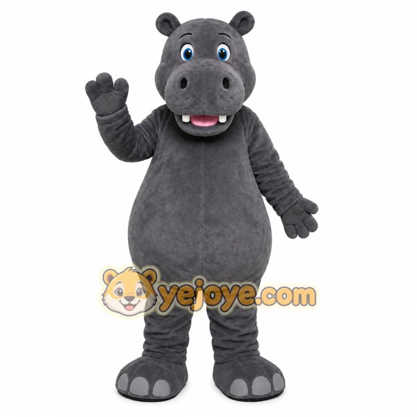 Gray Hippopotamus Mascot Costume with Custom Logo