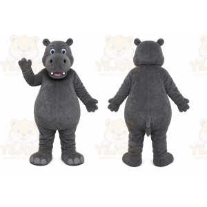 Gray Hippopotamus Mascot Costume with Custom Logo