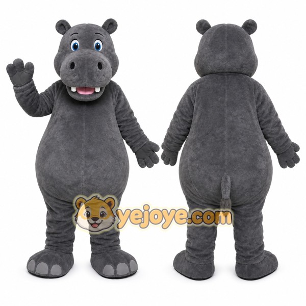 Gray Hippopotamus Mascot Costume with Custom Logo