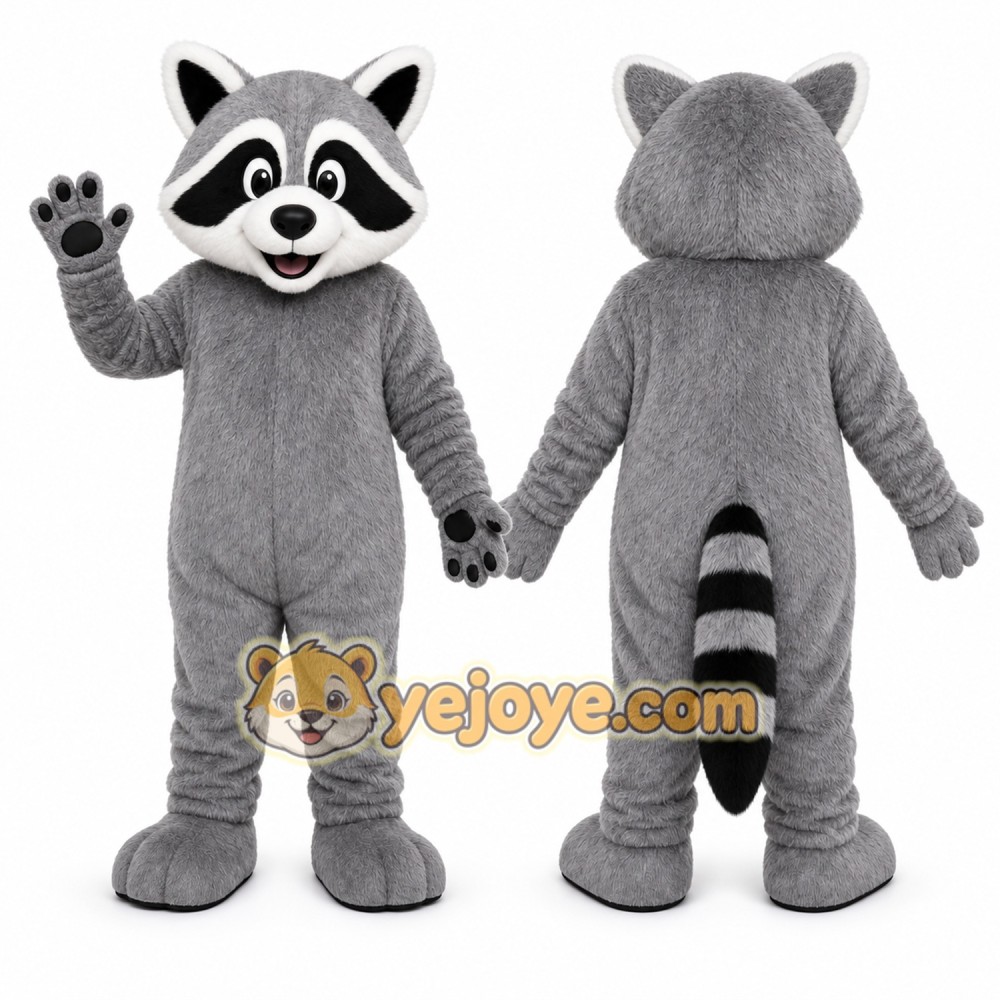 Gray Raccoon Mascot Costume with Custom Logo