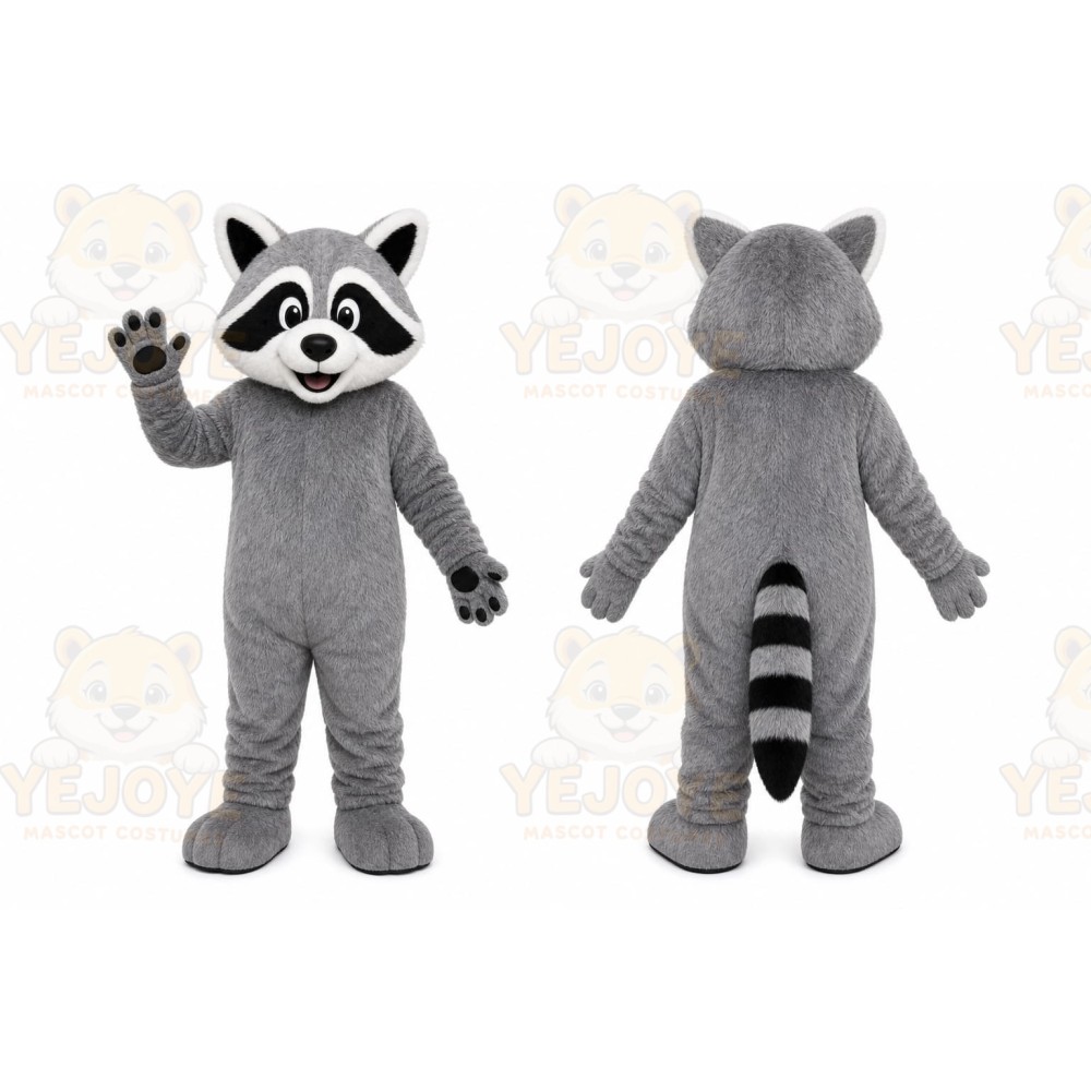 Gray Raccoon Mascot Costume with Custom Logo