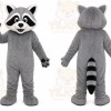 Gray Raccoon Mascot Costume with Custom Logo
