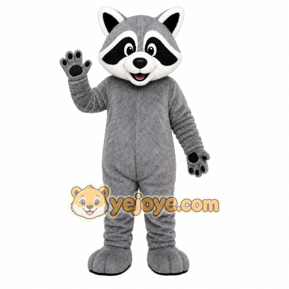 Gray Raccoon Mascot Costume with Custom Logo