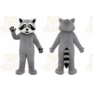 Gray Raccoon Mascot Costume with Custom Logo