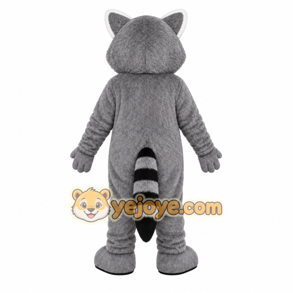 Gray Raccoon Mascot Costume with Custom Logo