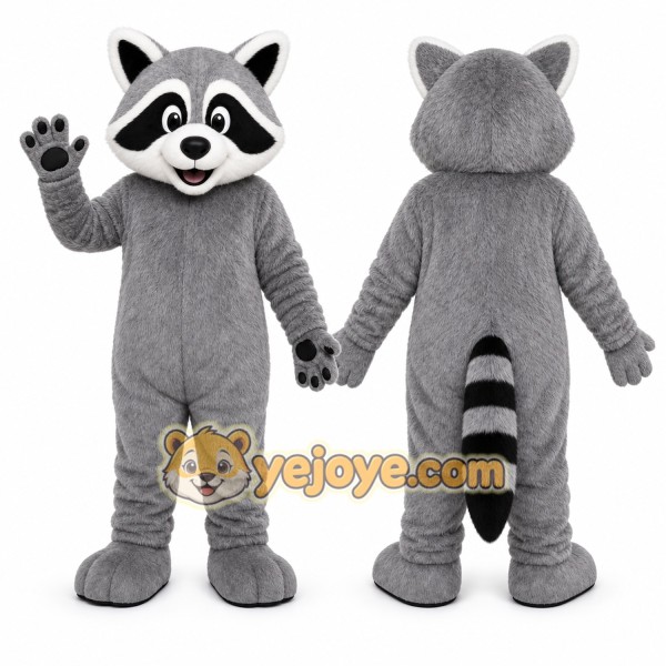 Gray Raccoon Mascot Costume with Custom Logo