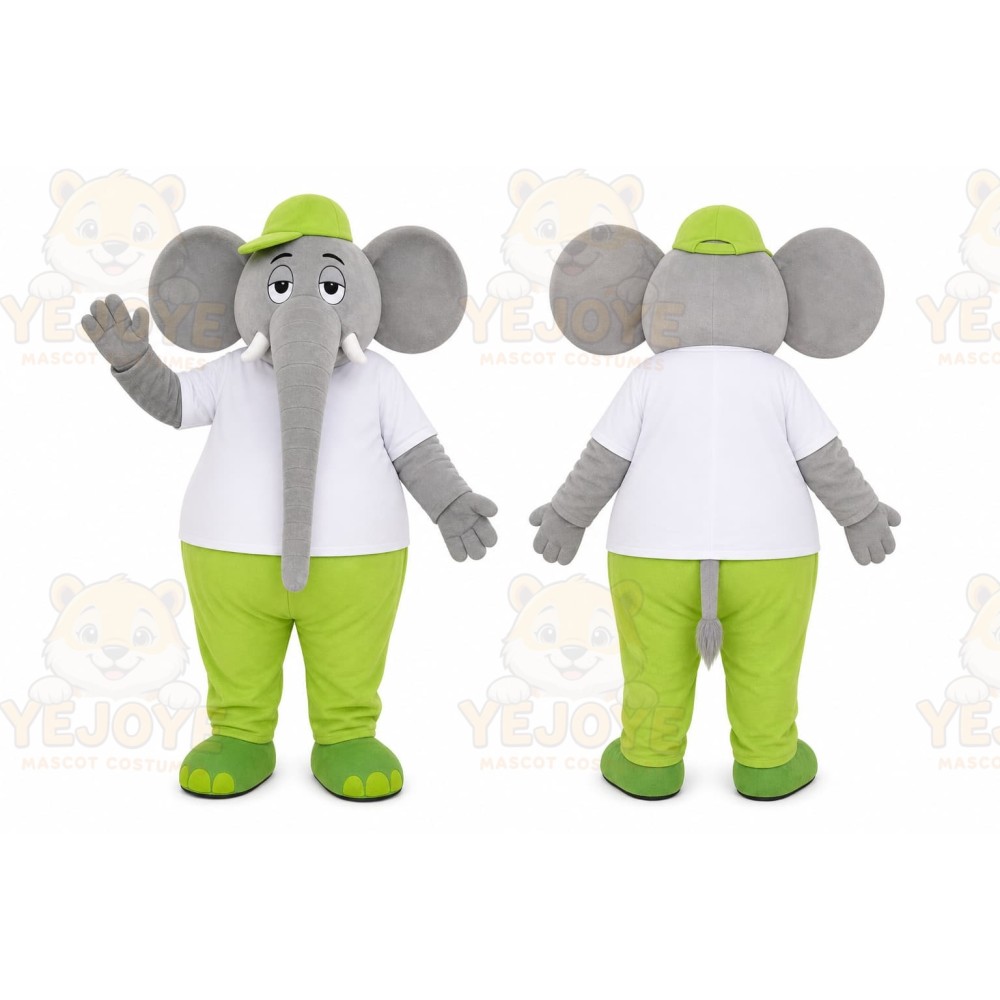 Gray Elephant Mascot Costume with Custom Logo