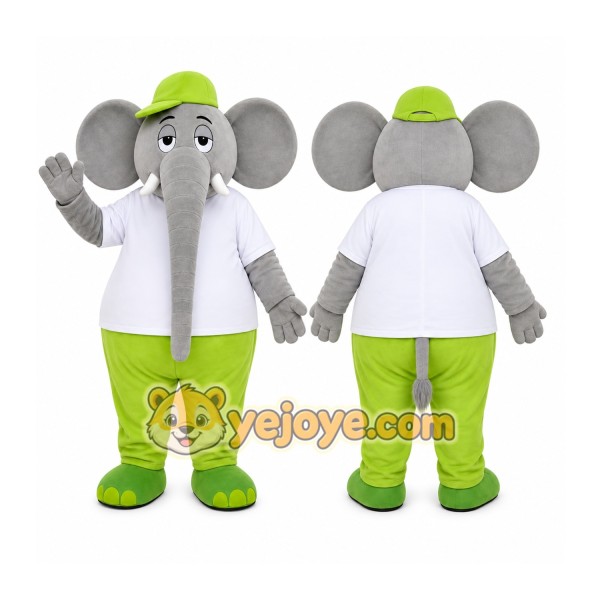 Gray Elephant Mascot Costume with Custom Logo