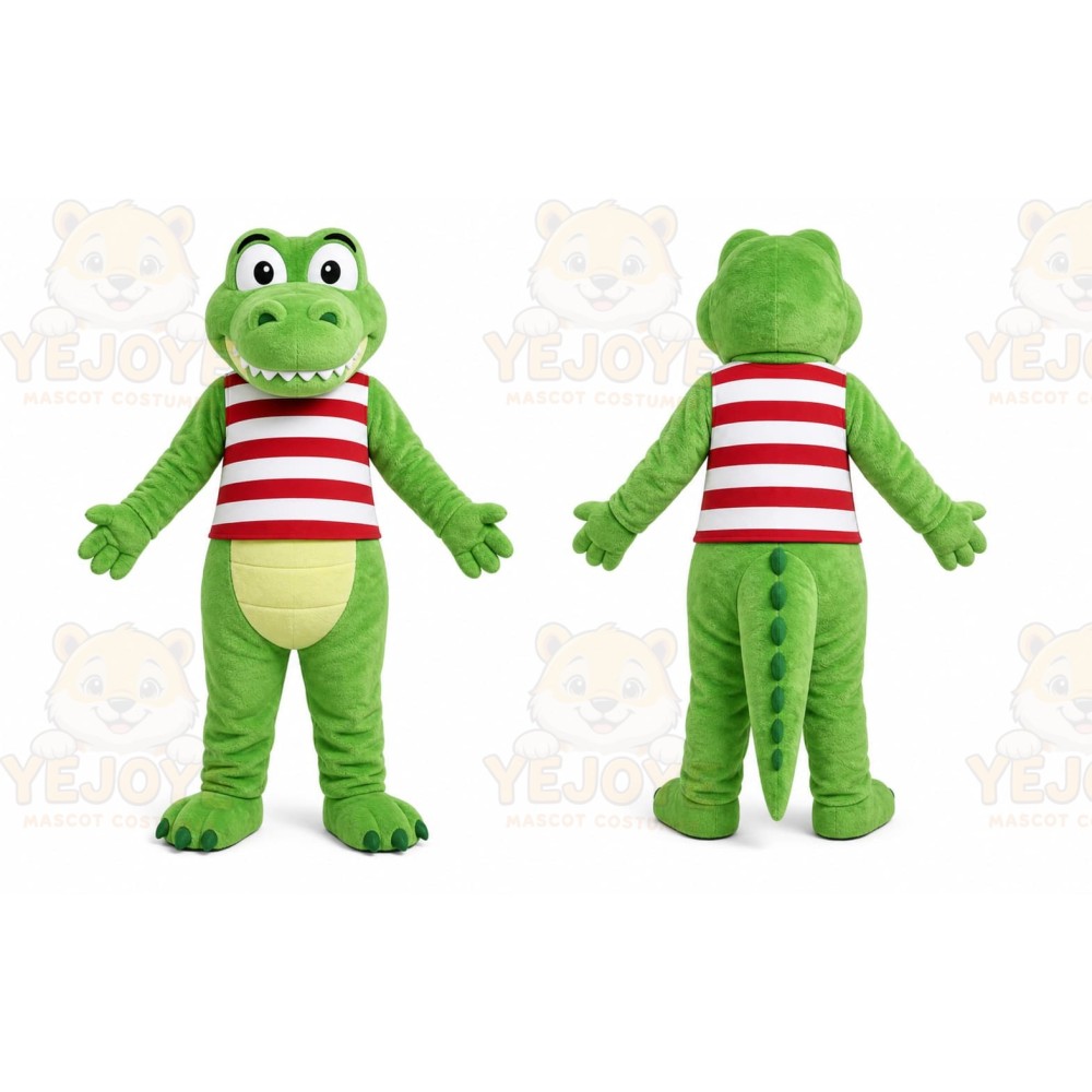 Green Alligator Mascot Costume with Custom Logo