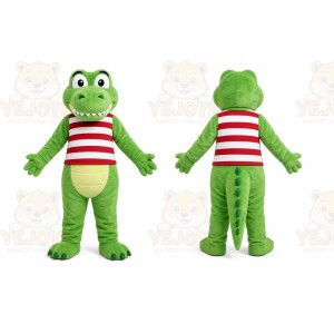 Green Alligator Mascot Costume with Custom Logo