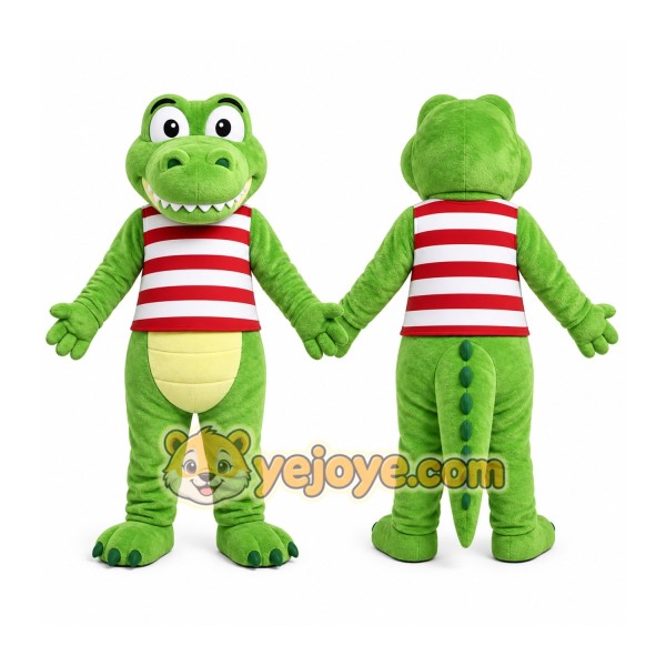 Green Alligator Mascot Costume with Custom Logo