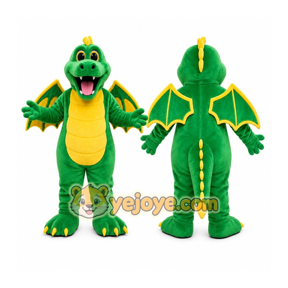 Green Dragon Mascot Costume with Custom Logo