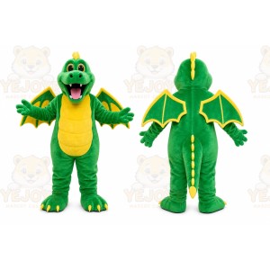 Green Dragon Mascot Costume with Custom Logo
