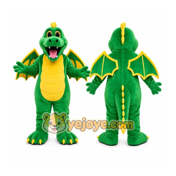 Green Dragon Mascot Costume with Custom Logo