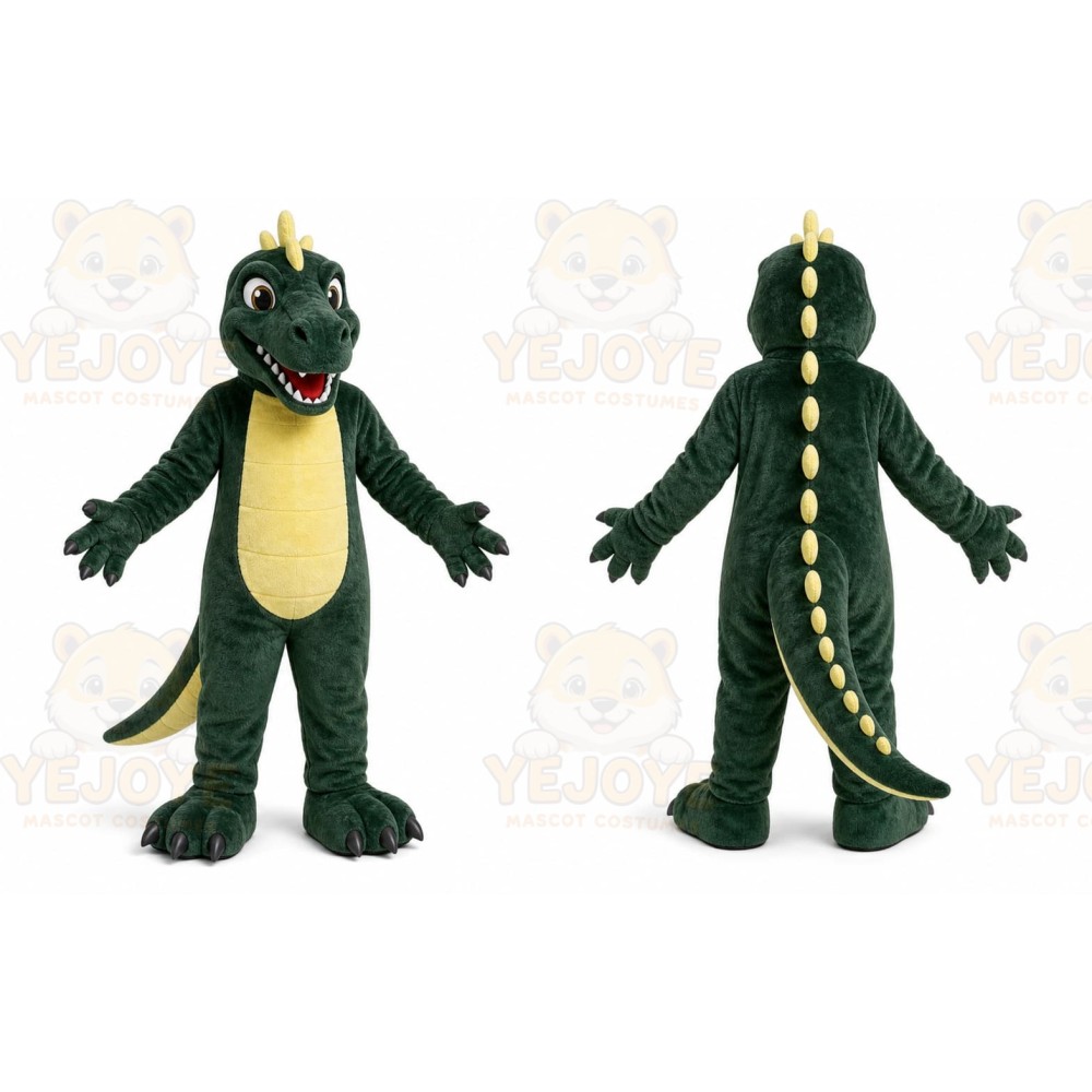 Green Dragon Mascot Costume with Custom Logo