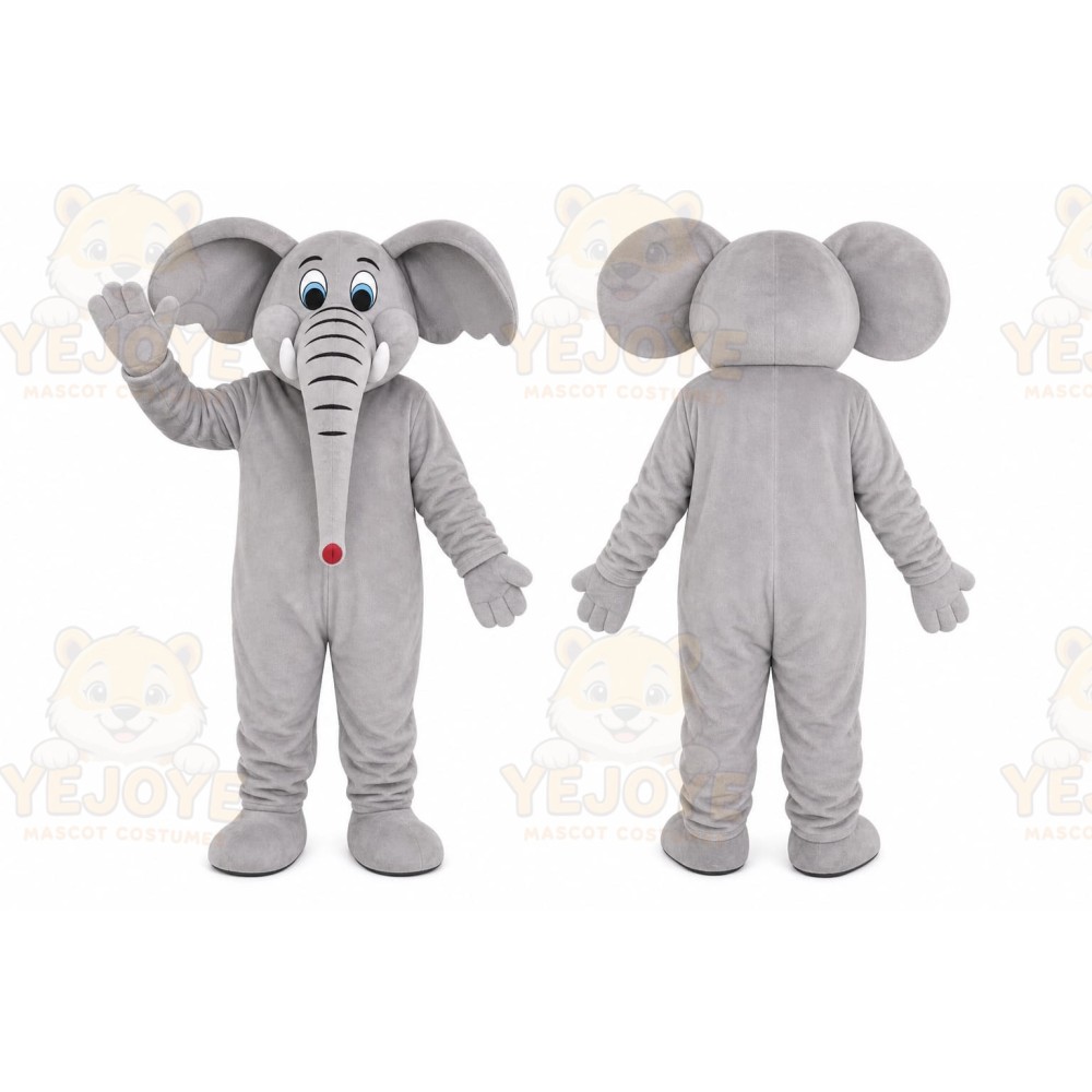 Gray Elephant Mascot Costume with Custom Logo