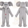 Gray Elephant Mascot Costume with Custom Logo