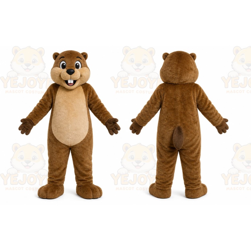 Brown Beaver Mascot Costume with Custom Logo