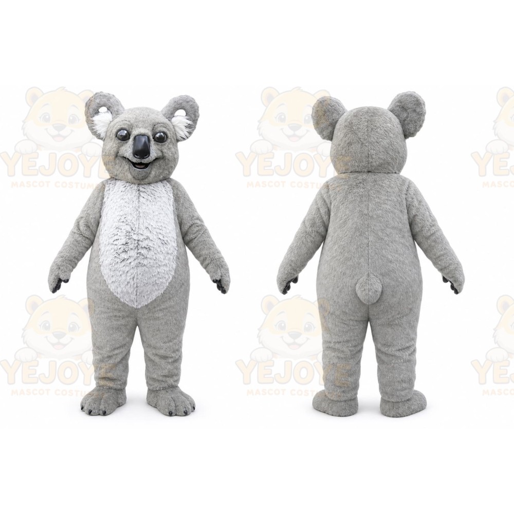 Gray Koala Mascot Costume with Custom Logo