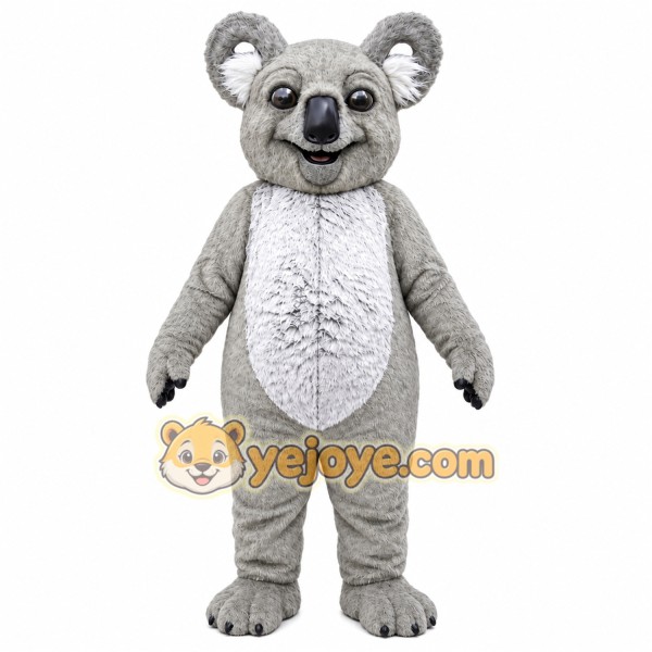 Gray Koala Mascot Costume with Custom Logo