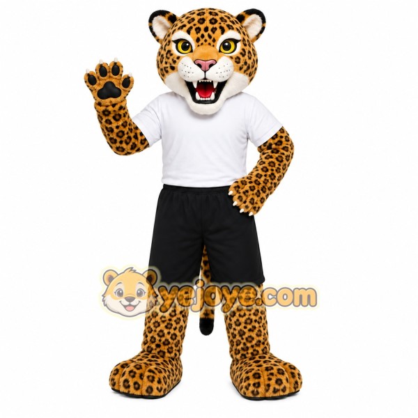 Yellow Leopard Mascot Costume with Custom Logo
