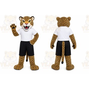 Yellow Leopard Mascot Costume with Custom Logo