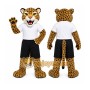 Yellow Leopard Mascot Costume with Custom Logo