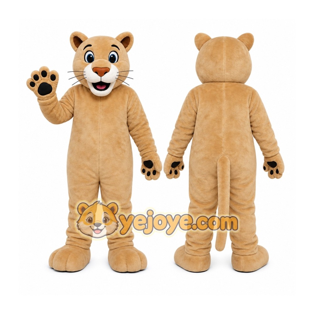 Tan Cougar Mascot Costume with Custom Logo Tan Cougar Mascot Costume with Custom Logo