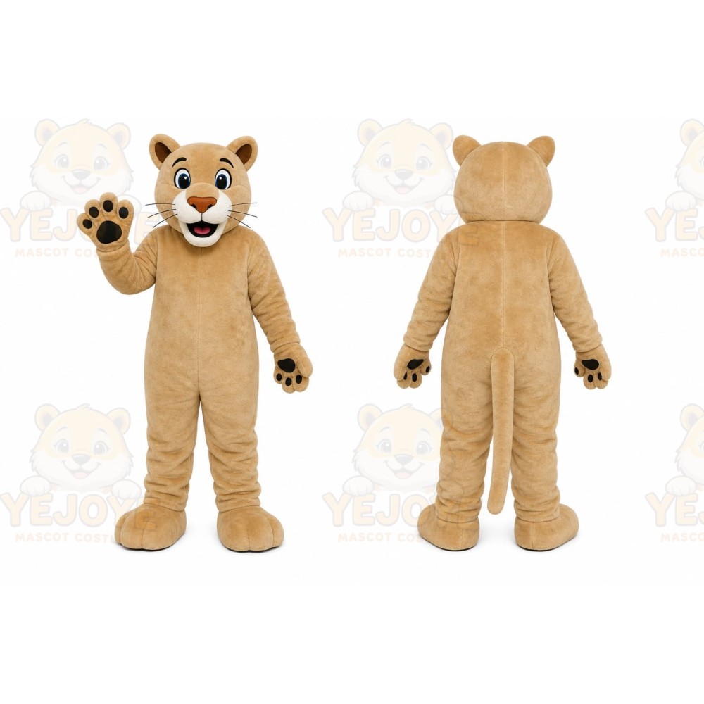 Tan Cougar Mascot Costume with Custom Logo