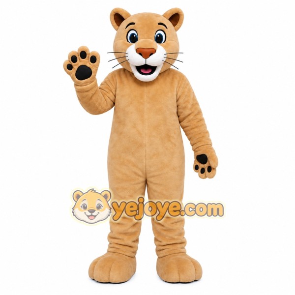 Tan Cougar Mascot Costume with Custom Logo