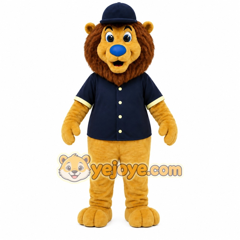 Yellow Lion Mascot Costume with Custom Logo