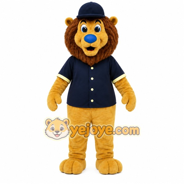 Yellow Lion Mascot Costume with Custom Logo