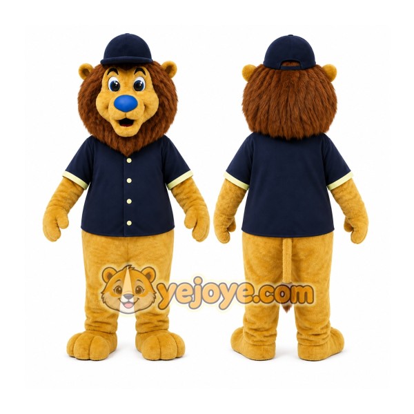 Yellow Lion Mascot Costume with Custom Logo