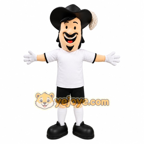 White Musketeer Mascot Costume with Custom Logo
