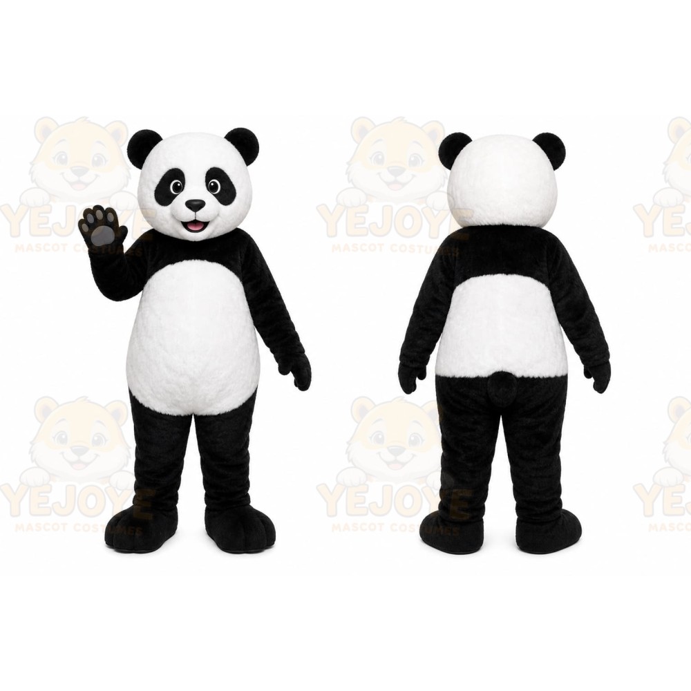 Black Panda Mascot Costume with Custom Logo