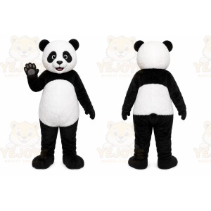 Black Panda Mascot Costume with Custom Logo