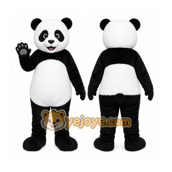 Black Panda Mascot Costume with Custom Logo